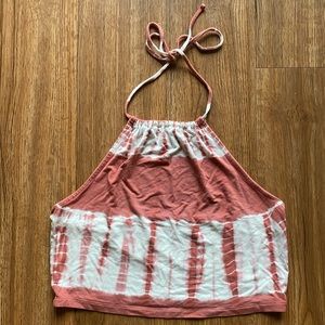Forever21 Tie Dye Halter Crop Top, Coral Orange, Size Large, Festival Tank Top